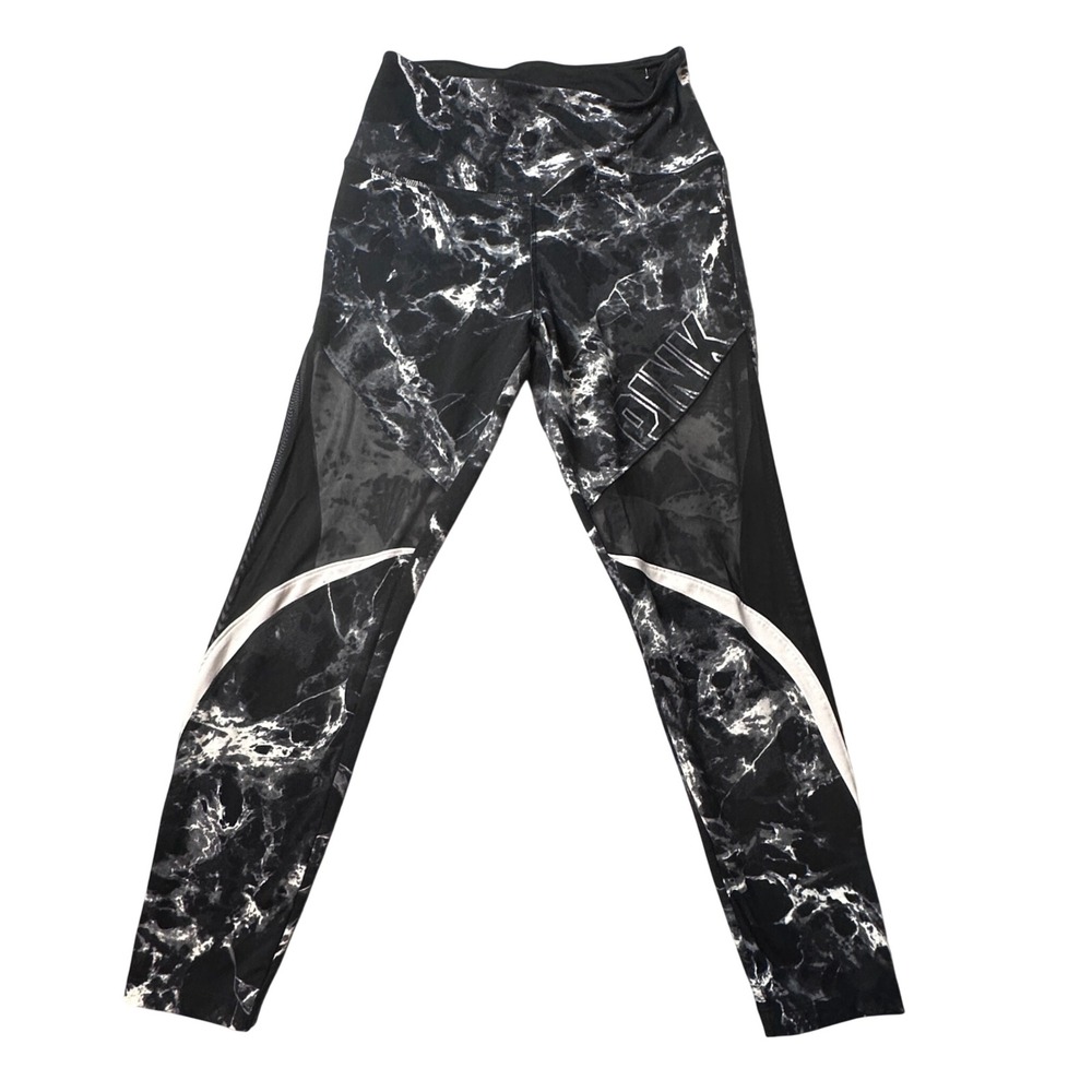 PINK Leggings Womens Small Black Marble Ultimate Mesh Reflective Activewear